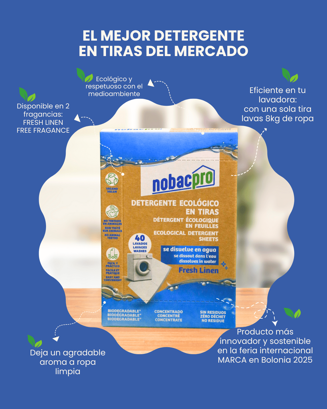 Detergente ecológico en tiras 40 lavados - Nobacpro