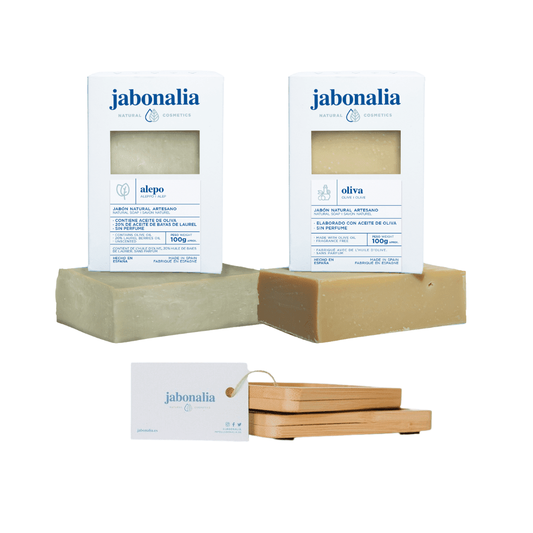 Pack jabones piel sensible + jabonera bambú